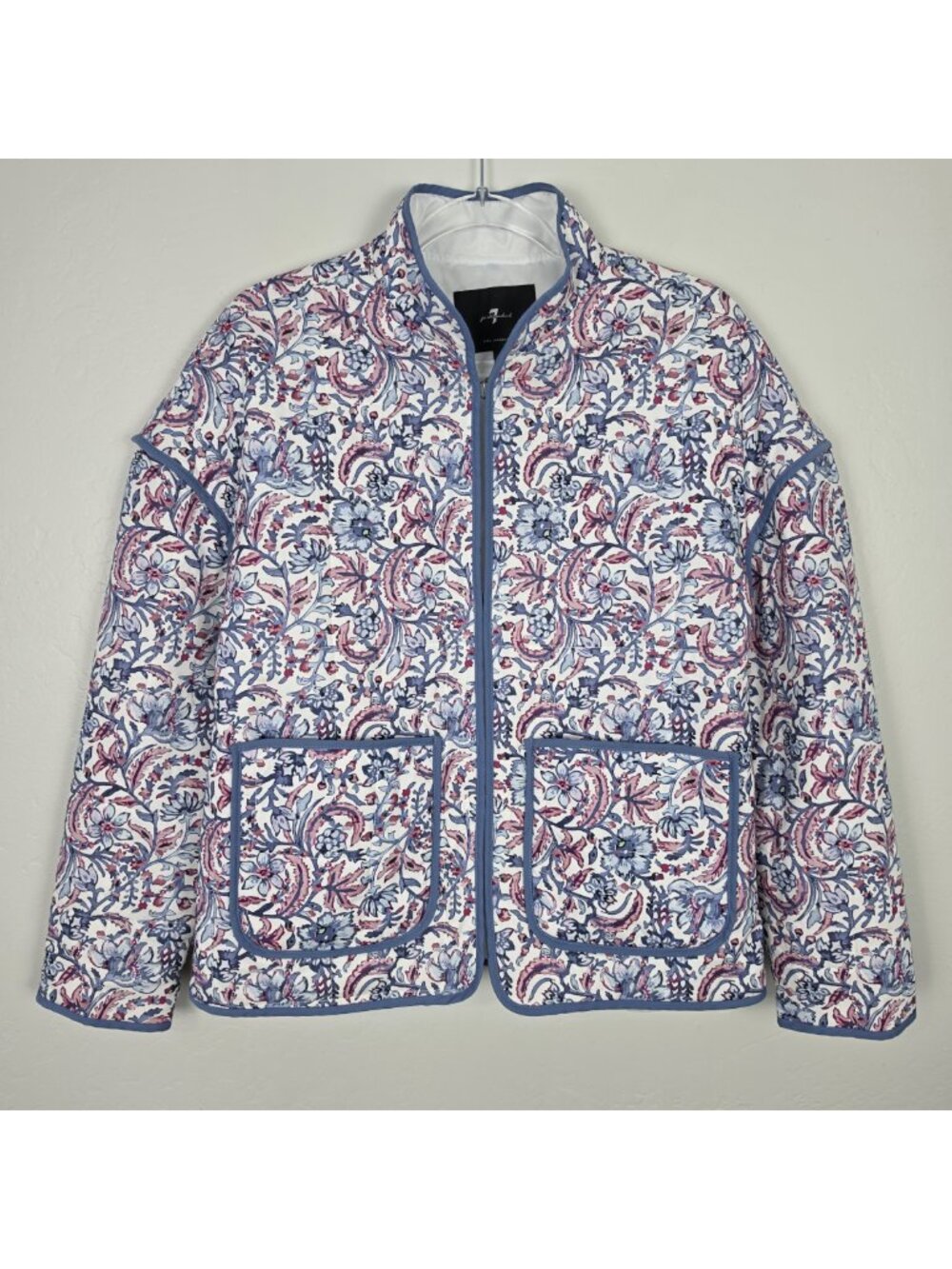 7 For All Mankind Quilted Floral Jacket Cotton Bohemian Blue Multicolor Size S